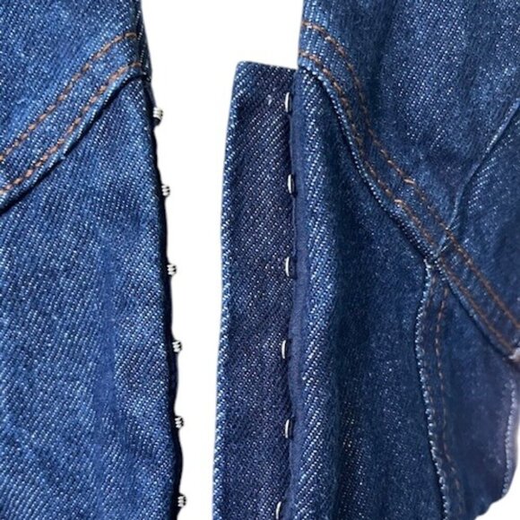 Zara Dark Wash Denim Cropped Mixed Media Halter Corset Top Hook Eye Closure Lrg - Picture 11 of 16